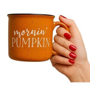 Orange Ceramic Mornin' Pumpkin 15 oz Cup Mug Fall Coffee Tea Hot Cocoa CHOCOLATE
